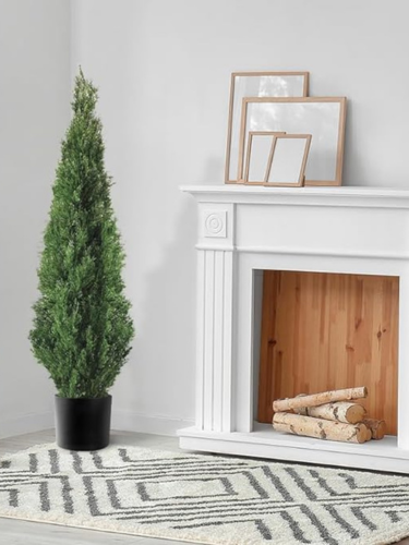 TRESIL (2 Pack) 4 Feet Tall Artificial Cedar Boxwood Topiary Tree in Black Planter