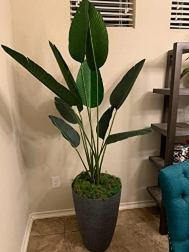 tall artificial plant in black pot DEFLECTAIR 5 Ft Artificial Bird of Paradise Plant in Black Pot