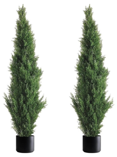 TRESIL (2 Pack) 4 Feet Tall Artificial Cedar Boxwood Topiary Tree in Black Planter