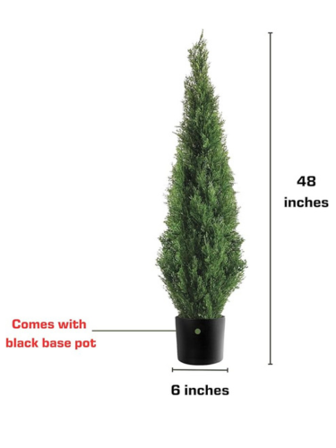 TRESIL (2 Pack) 4 Feet Tall Artificial Cedar Boxwood Topiary Tree in Black Planter