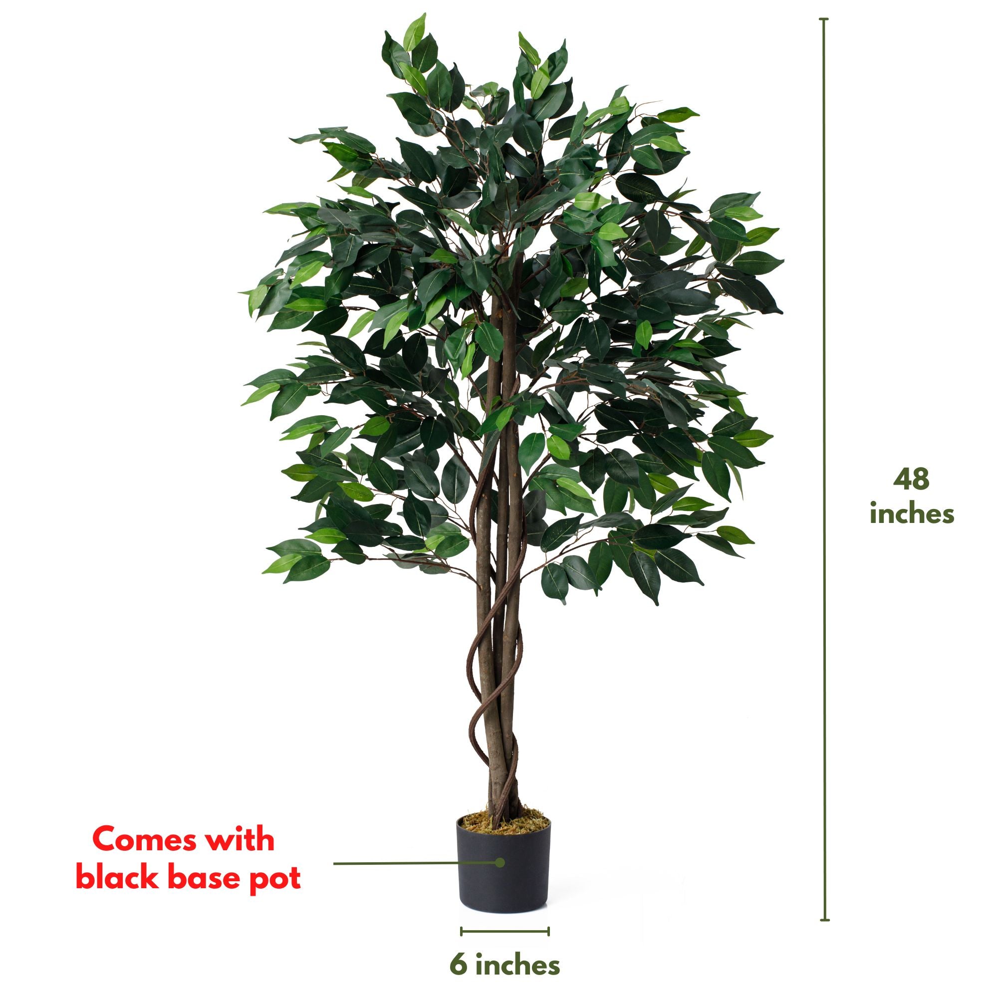 Artificial Ficus Tree 4 Feet in Black Planter
