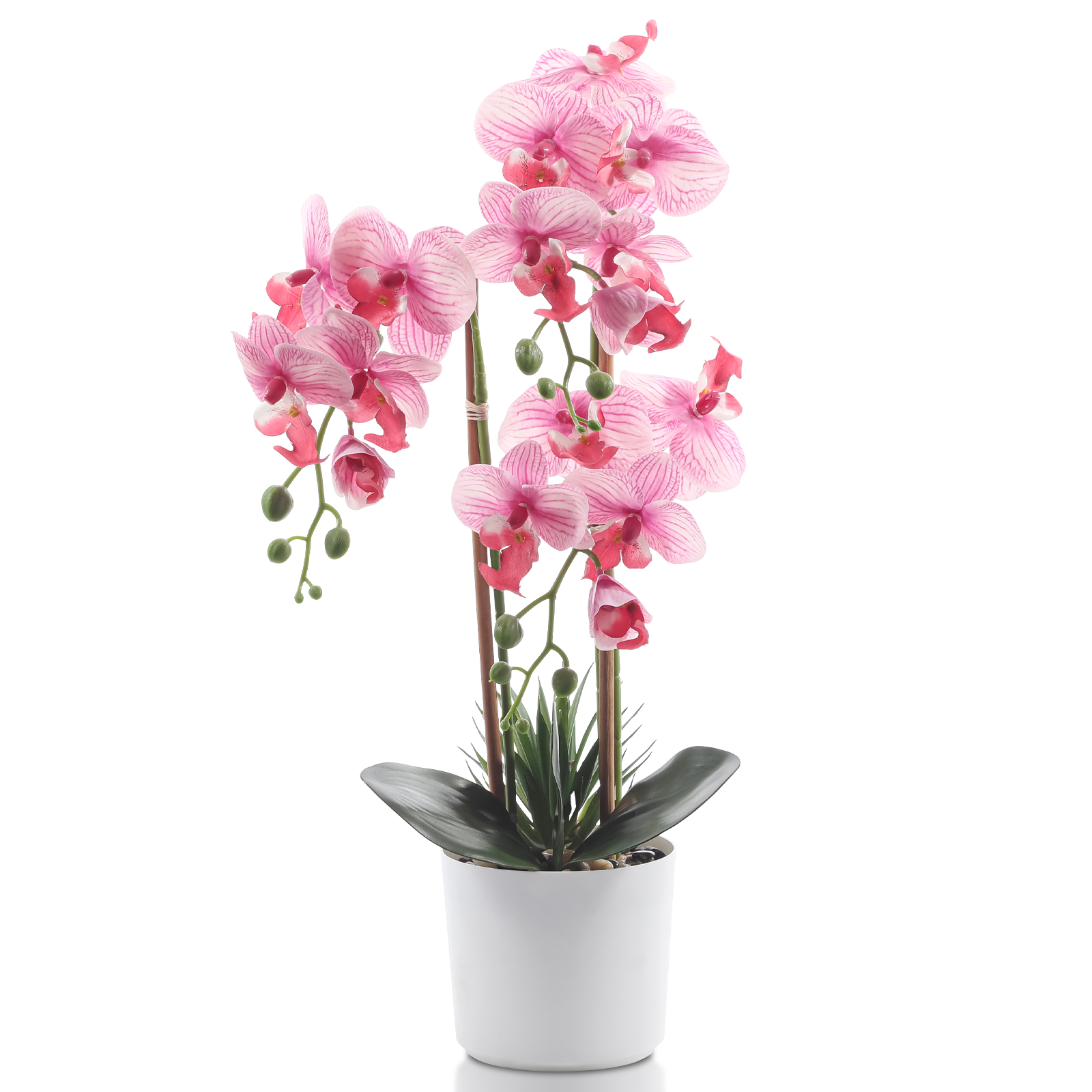 Faux Pink Orchid Flower in White Pot