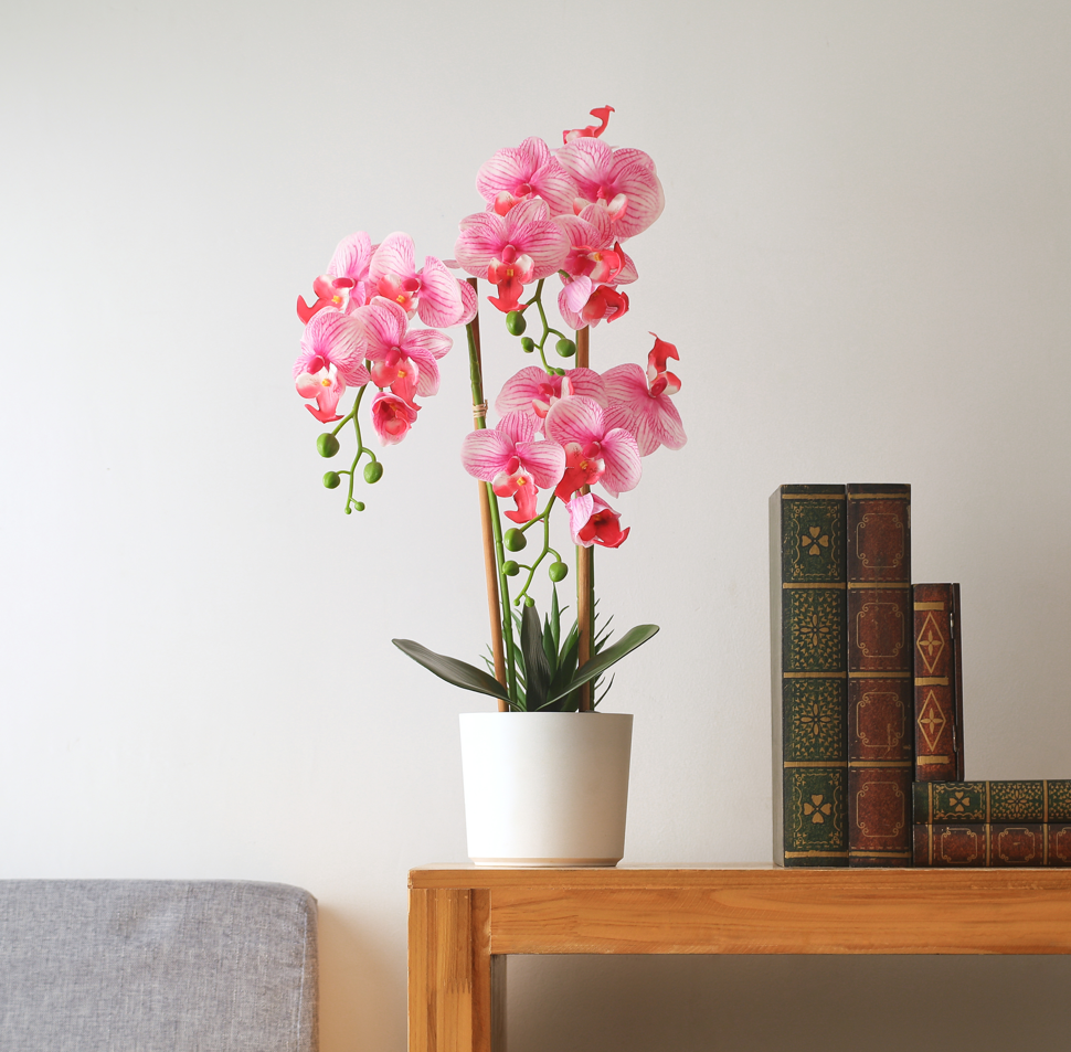 Faux Pink Orchid Flower in White Pot
