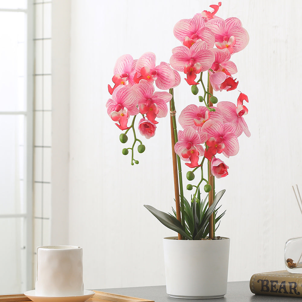 Faux Pink Orchid Flower in White Pot