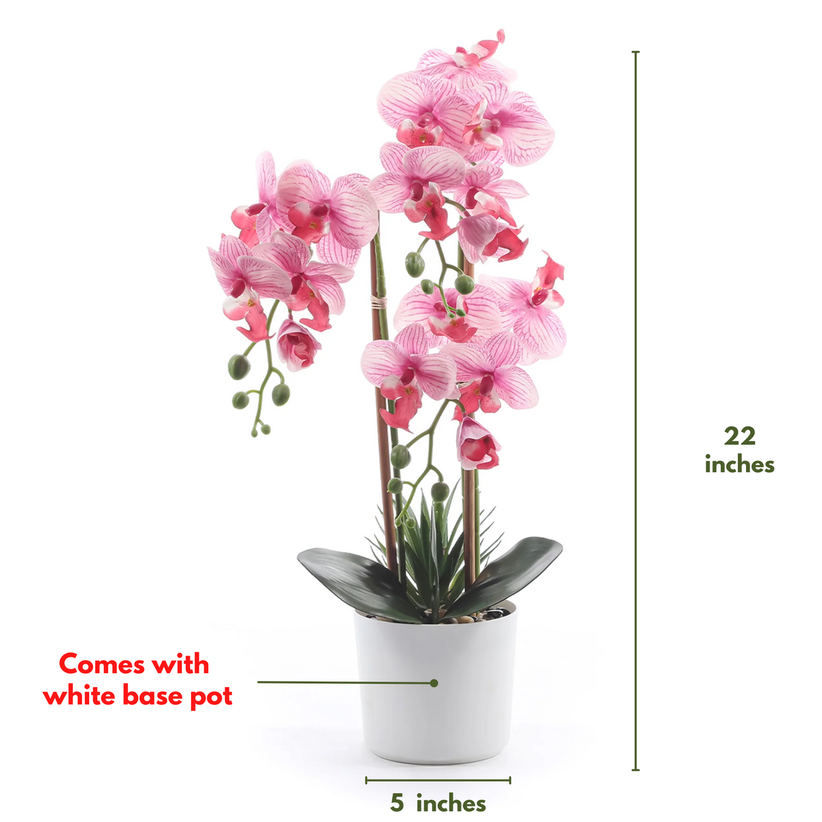 Faux Pink Orchid Flower in White Pot