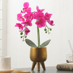 Faux Purple Orchid Flower in Gold Pot