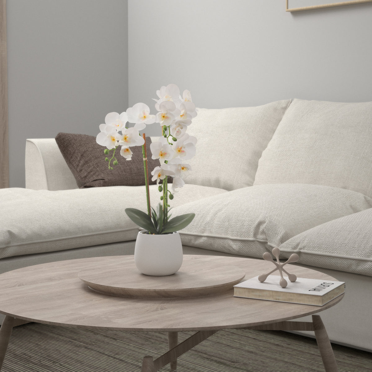 Faux White Orchid Flower in Ceramic Pot