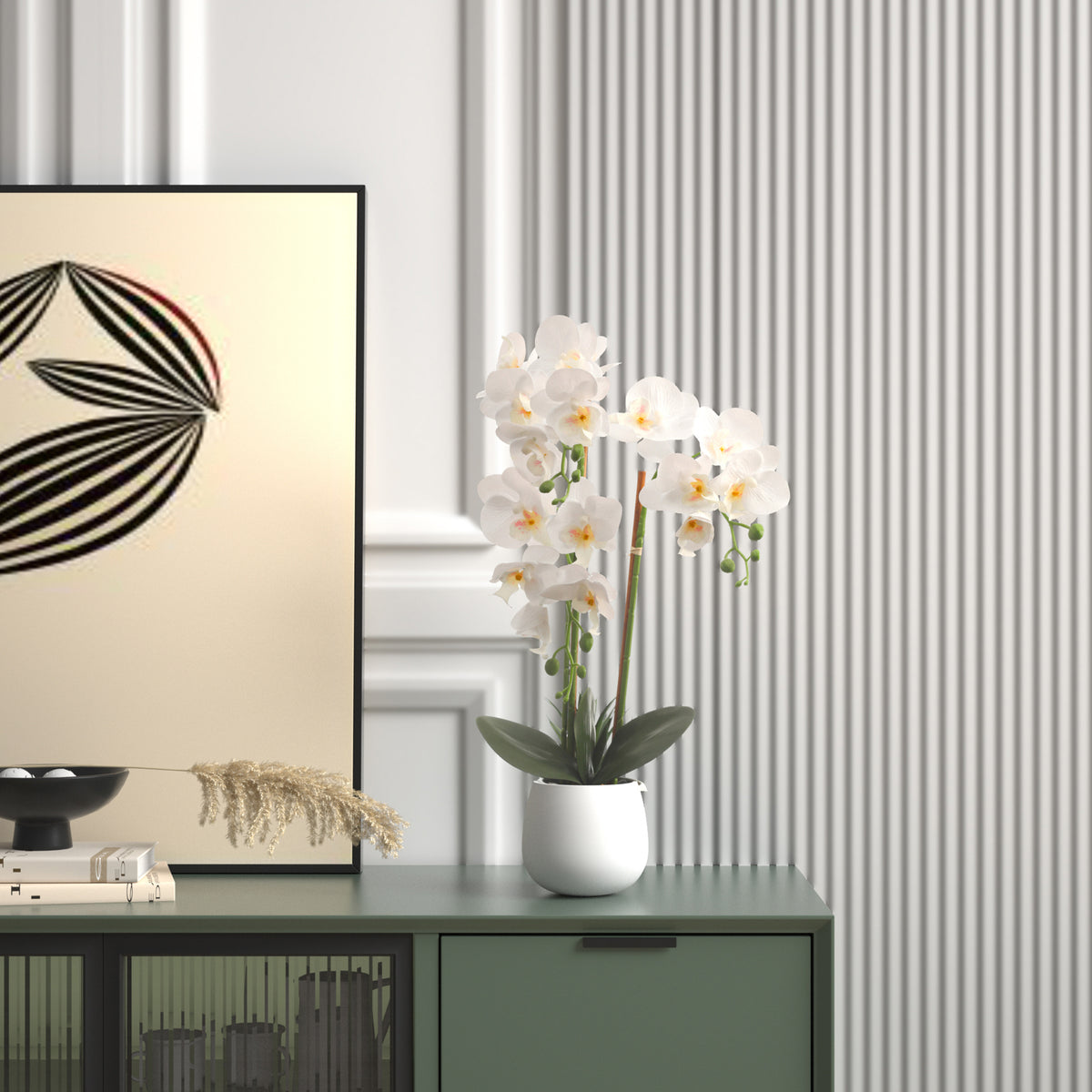 Faux White Orchid Flower in Ceramic Pot