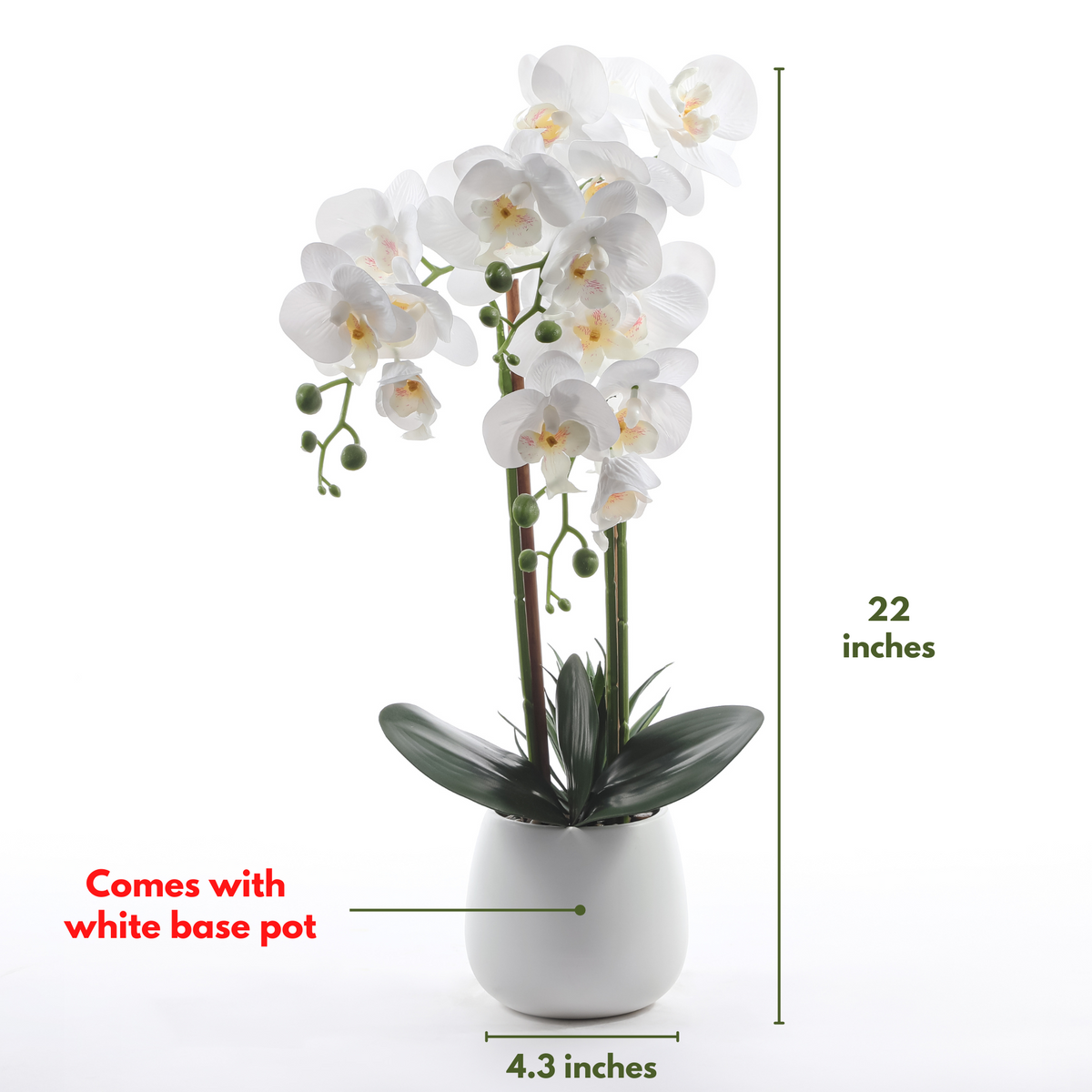 Faux White Orchid Flower in Ceramic Pot