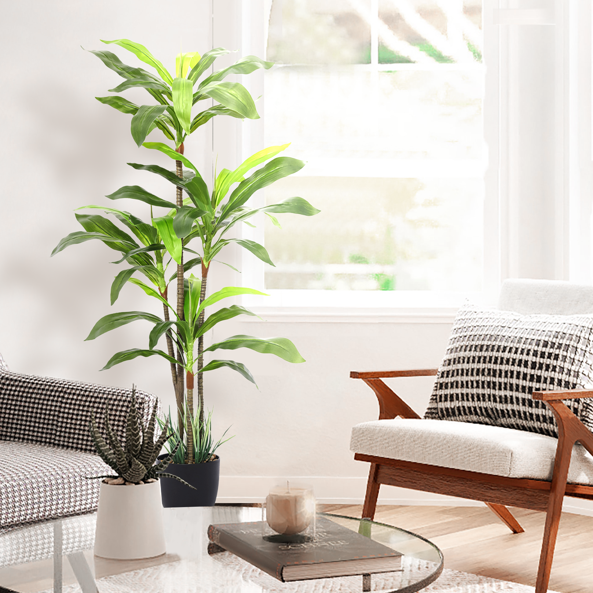 faux potted dracaena plant Fake Tree for Living Room - Dracaena Indoor Plant 5 feet