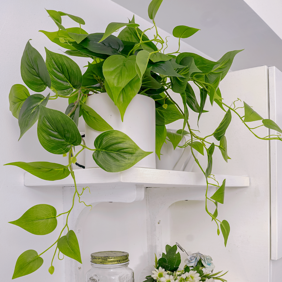 Artificial Pothos Plant in White Pot -2 Pack