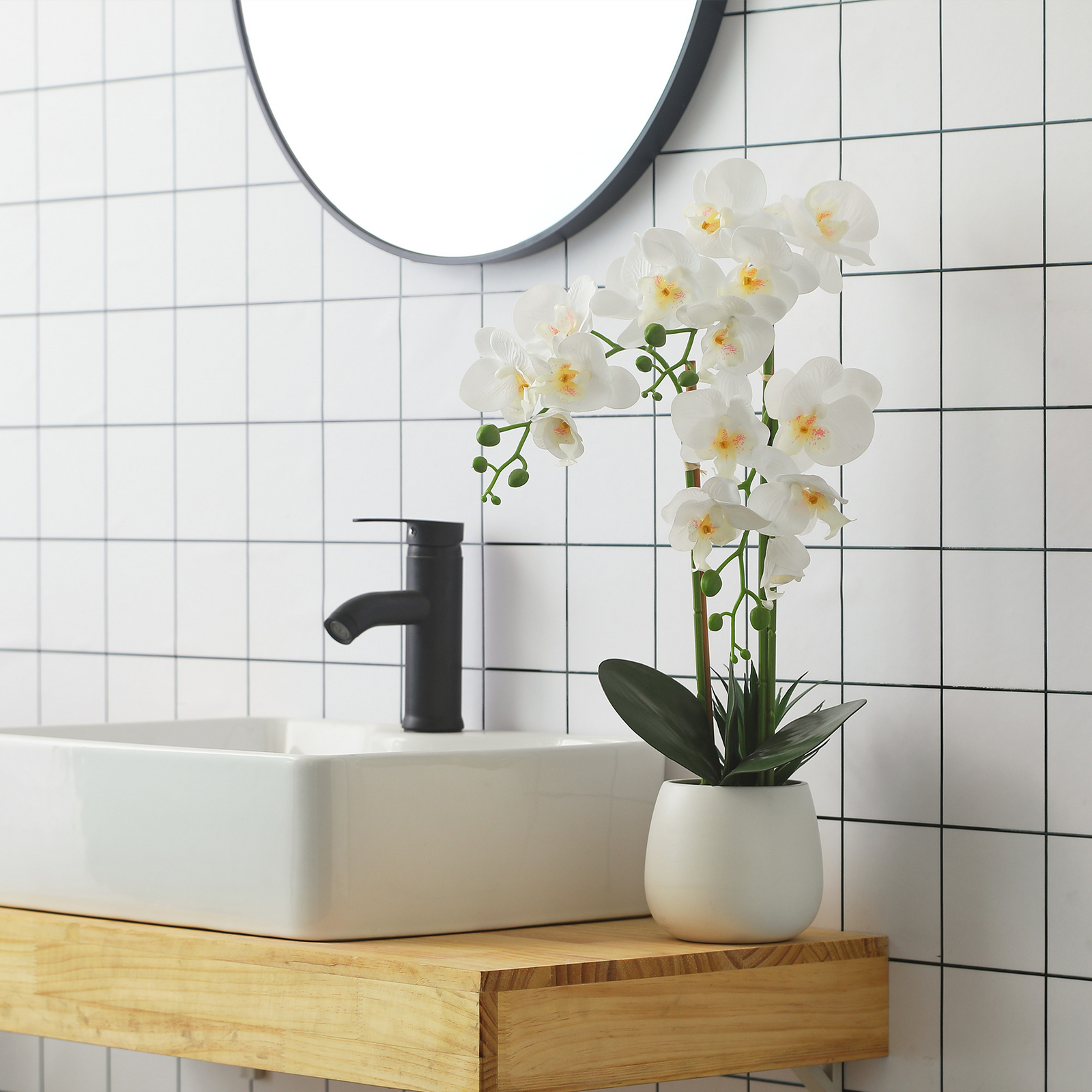 Faux White Orchid in Ceramic Pot - 2 Pack